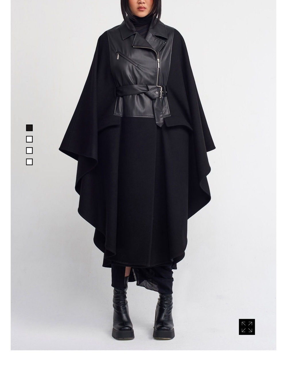 Black Waistcoat Wool Cape Coat